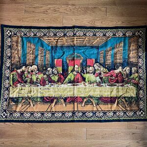 Vintage Large Jesus Christ Last Supper Wall Hanging Tapestry 57x38 Christian